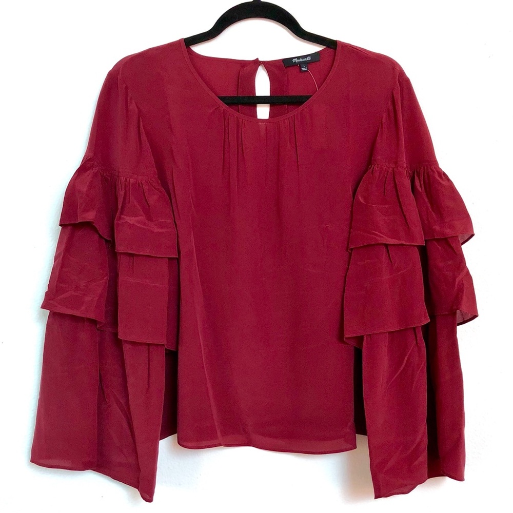 Madewell Women’s 100% Silk Ruffle Burgundy Blouse